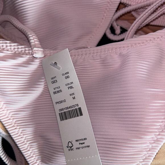 New J. Crew Pink Ribbed Side Tie Cheeky Bikini Swim Bathing Suit Bottom Medium - Picture 6 of 8